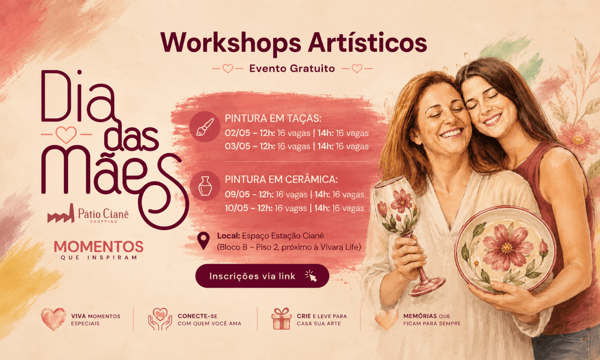 Banner do evento Oficinas de Pintura em taças e Cerâmica